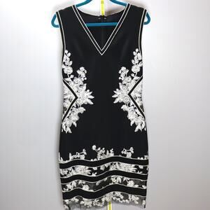 Tadashi Shoji Black Embroidered Sleeveless Sheath Dress Size 6